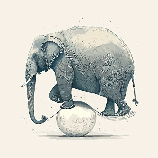Un éléphant en équilibre sur une grosse balle qui roule, dans un style de dessin vectoriel