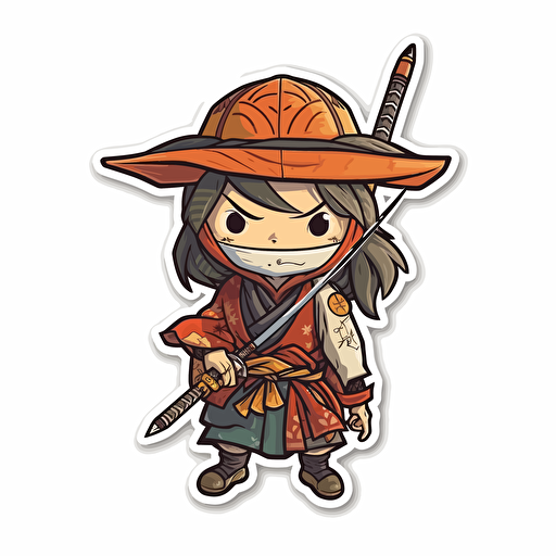 stickers vector design, little samurai , white background,