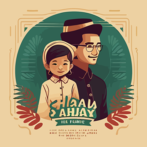selamat hari raya with kids, vector art