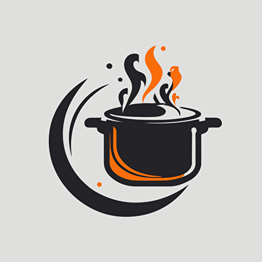a logo, saucepan, recycle, induction icon, hot, simple, black and orange, vector
