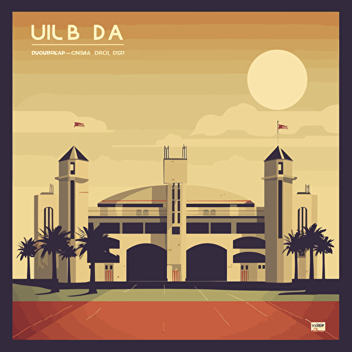 retro dubai poster, old stadium, no players, worn down, vector art, simple ar3:2