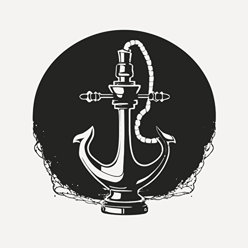 extremely simple black and white marine logo, stencil, Flat, minimal, modern vector. a hookah in the shape of an anchor