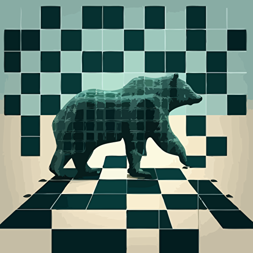 Bear against bull, 4 squares chess board, vector, minimalist, logo for a wall street finance company.