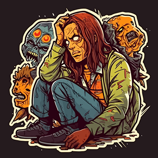 Insomnia,Horror, Sticker, 80s horror comic art, Vector,