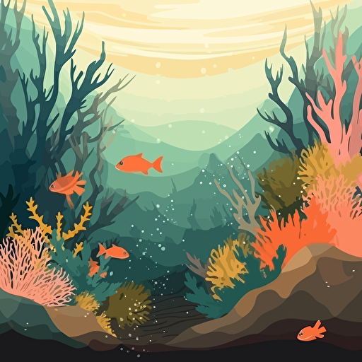 background scene. clip-art, vector, colorful. coral and seaweed ocean water
