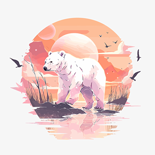 polar bear and sunset vector illustration for design jddotusdsotus, in the style of aquarellist, multilayered realism, uhd image, nature-inspired shapes, massurrealism, leica m10, nature-inspired art