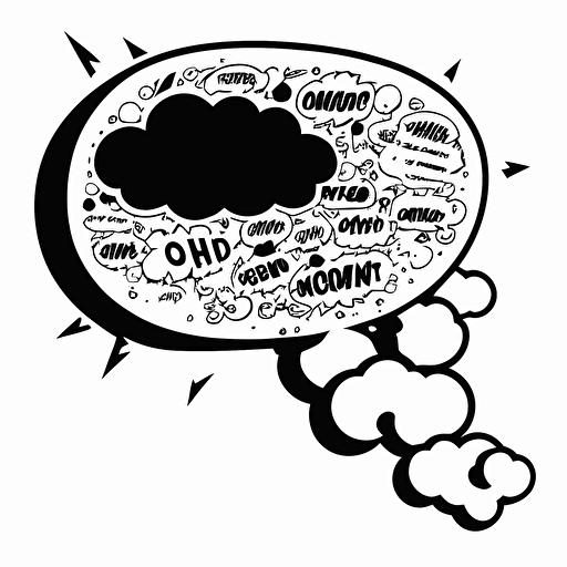 small speech balloon that looks like a long thin cloud, filled with a few runic symbols, indicating mental confusion, black and white, vector, flat, svg, dnd style