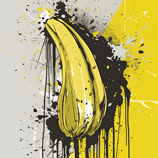 painted delicious banana, simple form background, leave a lot of negative space, rough, textured, grainy surface, dusty, vector, desaturated colour drips, graffiti, artificial, highres