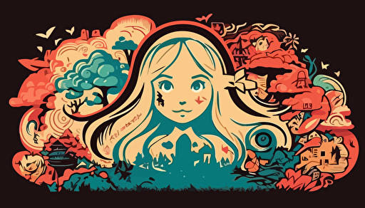 alice in wonderland vector art , cute,colorful , all piece together