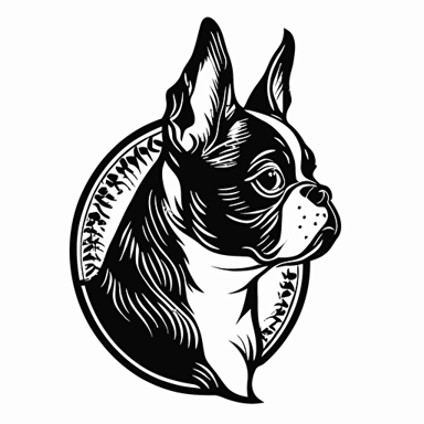 art deco style company logo of a vectorized boston terrier outline black and white vectorized