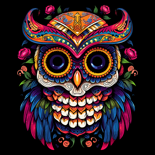 owl, day of the dead artwork style, vector, detailed