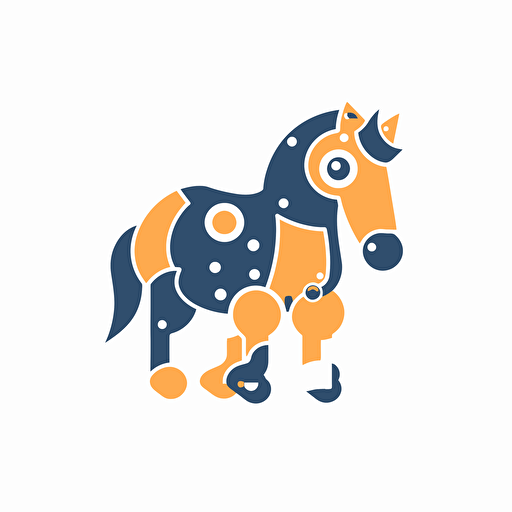 flat vector simple cartoon logo of a robot horse with circuts, blocky, centered, only solid colours