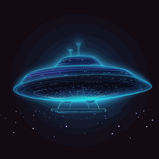 Alien Mothership, Big Blue Beam, at night, Vector Style