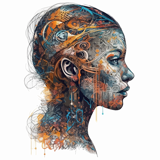 logo vector for an AI and humans painting converge ultra detailed and unique and exotic looking, hyper detailed and very good