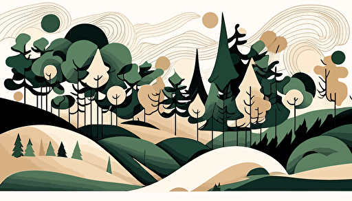 forest green and beige landscape, Abstract Minimalist art, vector, contour