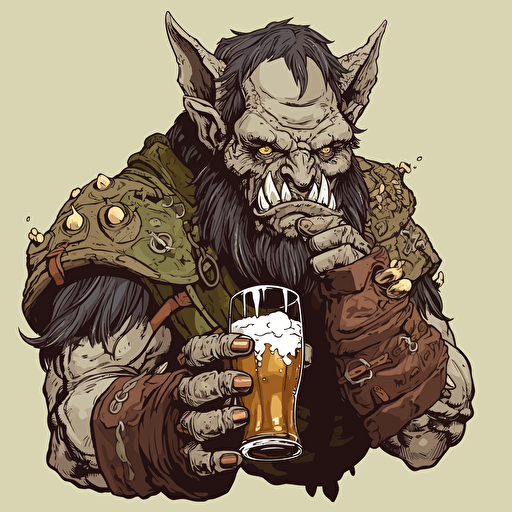 An orc drinking a huge pint of beer, no background, fantasy art, vector image,