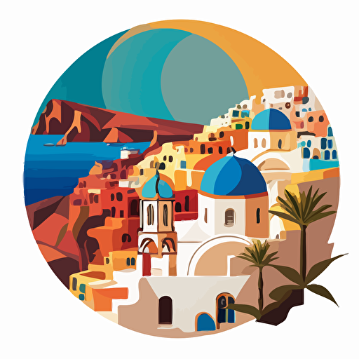image of santorini in smooth colorful vector style
