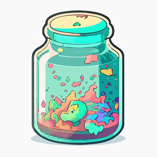 Spell jar, Sticker, Blissful, Tertiary Color, Cartoon, Contour, Vector, White Background, Detailed