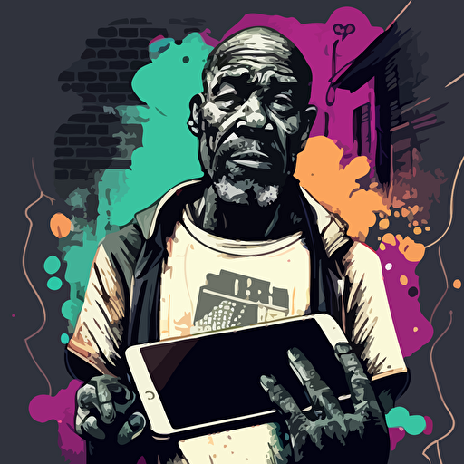a vector image of old hands from a black man holding a tablet, graffiti style