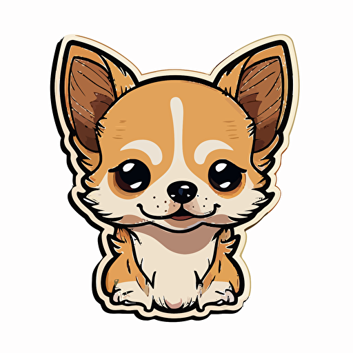Cute, happy, chihuahua dog head sticker logo, chibi style, cartoon, clean, vector, 2d, white background, no accessories, without accessories, no text, without text