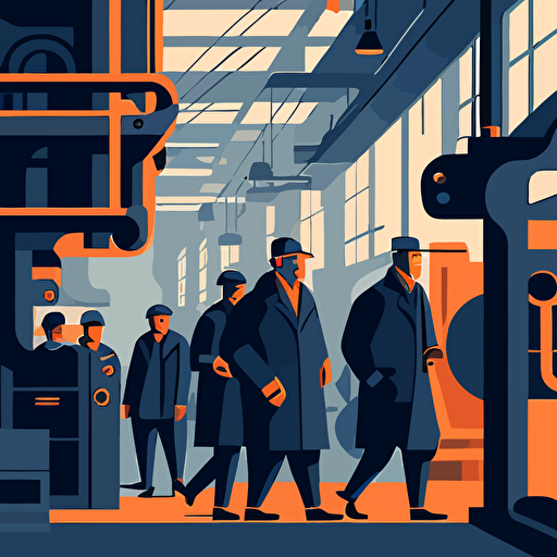 vector art of factory workers in an industrial factory
