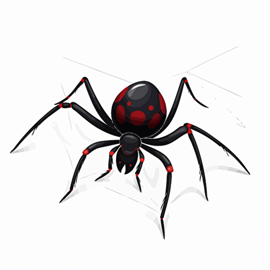 black widow spider, detailed, cartoon style, 2d clipart vector, creative and imaginative, hd, white background