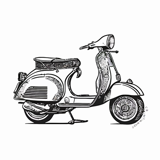 Vectorized black and white Vespa motorcycle without text or shadows, with thick line contours.