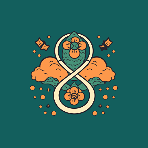 a pharmacutical logo that incorporates elements of nature and the symbol of infinity. Vector. Optimistic. Wes Anderson style.