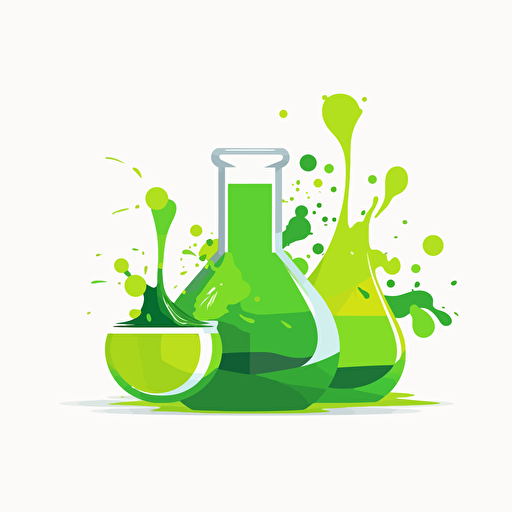 flat vector broken beakers, spilling bright green liquid logo
