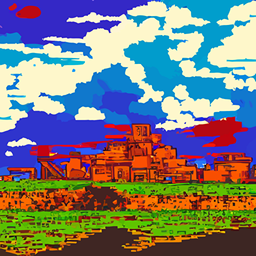 2d post industrial landscape distorted clouds 8 bits graphics flat snes game crushed quality low contrast low light color gradient heavy color compression filter