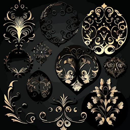 black vector ornaments with transparent background