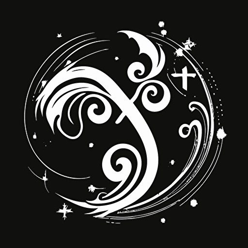 2d , vector , Aquarius symbol , white with black background , v5