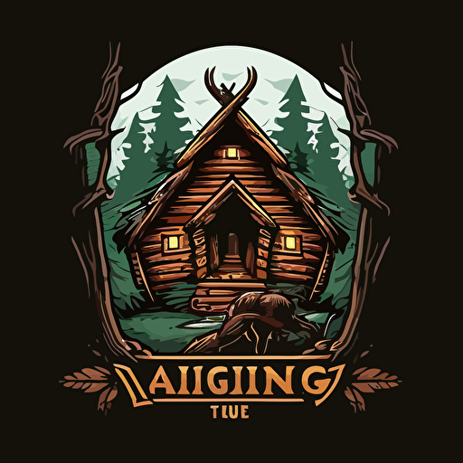 a simple vector logo for a log cabin in the woods for a family of Vikings