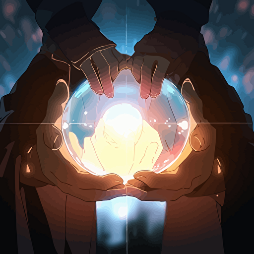 Two scientists conducting an experiment, their fingers gently touching a glowing orb that emanates an otherworldly energy, Experiment, scientists, glowing, energy, touch, futuristic, abstract, ambient lighting, chromatic, mysterious, vector illustration