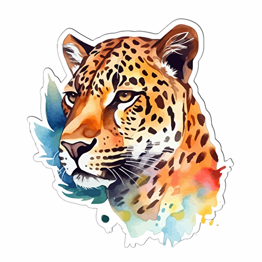Watercolor vector illustration leopard sticker white background