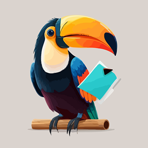 vector illustration of smiling toucan with an envelope, for customer support online course, no background color, friendly and appealing, colorful