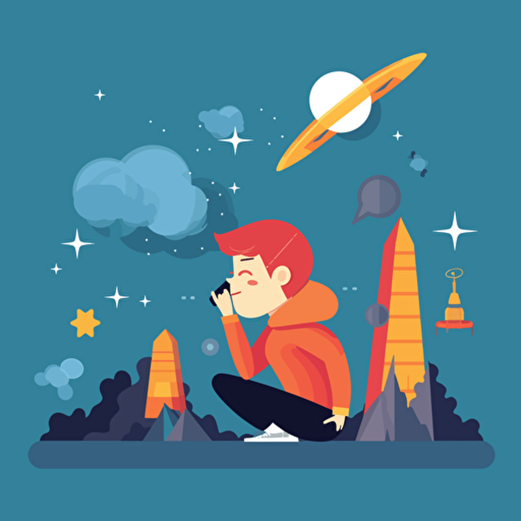 vector illustration of boy amazed with opportunities, flat vector illustration, tech illustration, illustratiion design