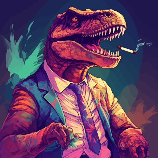 t-rex smoking a cigarette, vector art, 2d, bright background, lighting from the left