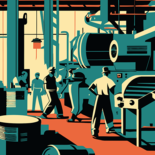 vector art of factory workers in an industrial factory