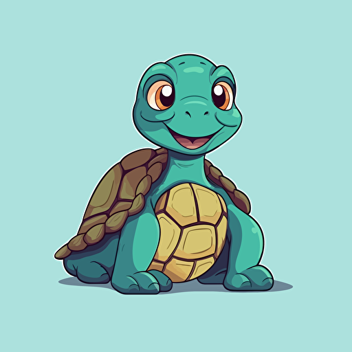 cartoon look turtle, flat simple vector illustration, cute and happy