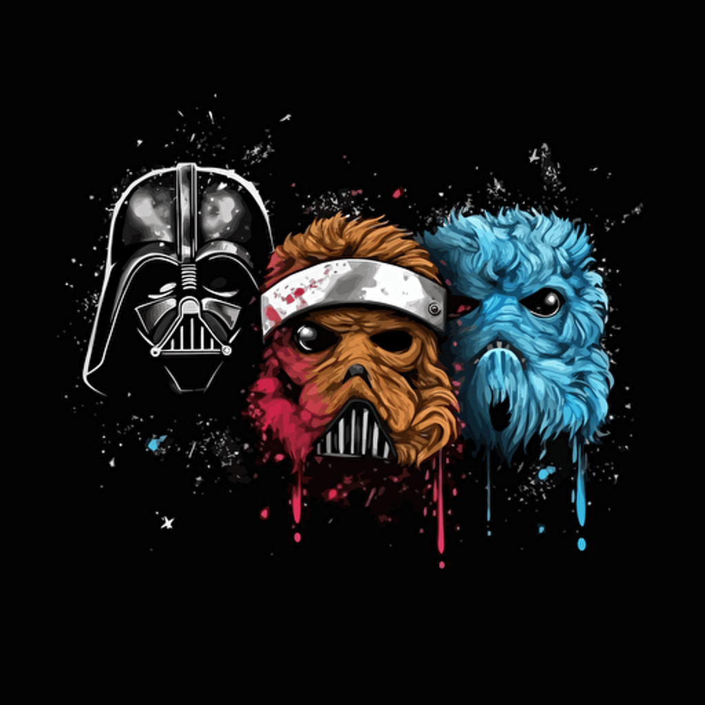 A surreal fur {stormtrooper, darth vader, luke} , black background, vector art , pixar style