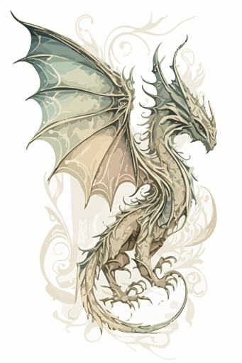 dragon with symmetric spread wings, svg vector image, subtle pale colors and thick crisp black outline, white background