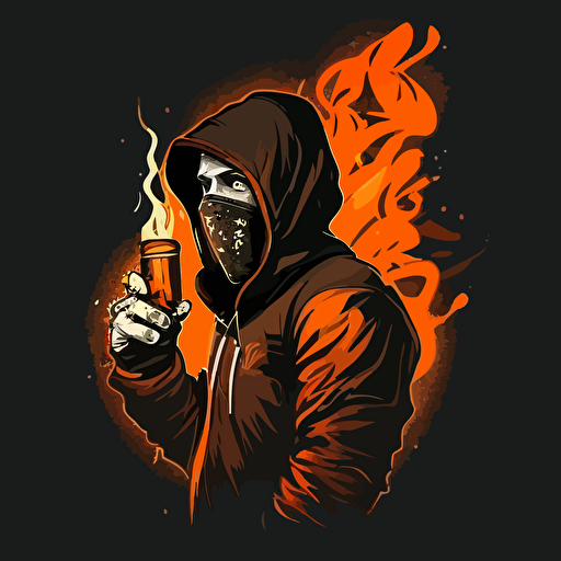 hooligan holding a flare orange black hoodie balaclava vector