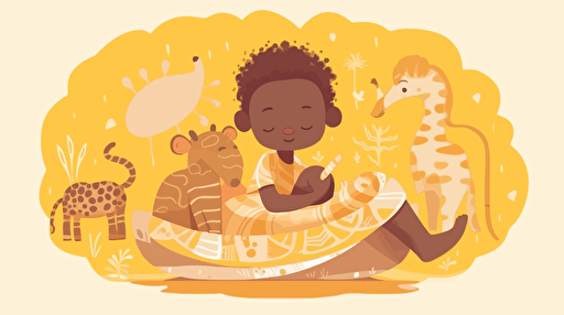 lullaby illustration digital art vector, adorable African child.