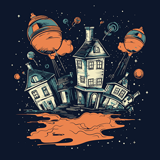 flying houses in the galaxy, vector, a simple drawing, q 2