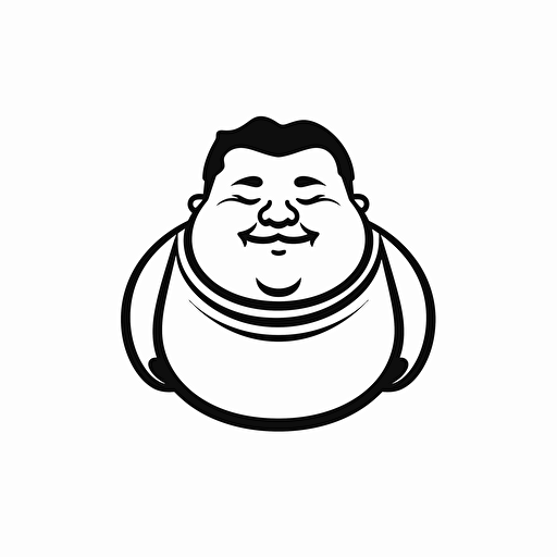 Chubby luke illustration, looking at the camera, minimal, outline strokes only, black and white, logo, vector, white background