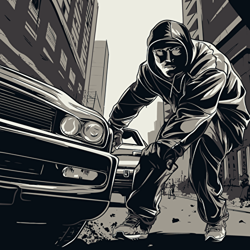 street level gangsta stealing a car, vector art