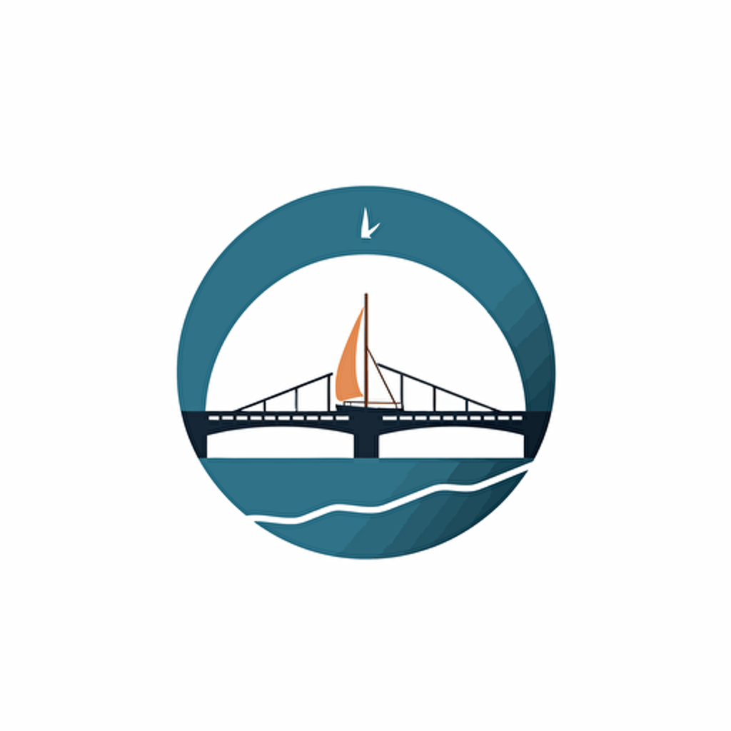 negative space logo for a brand using a flying bridge yacht, flat design, minimal, vector, white background