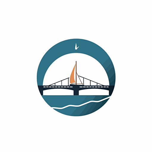 negative space logo for a brand using a flying bridge yacht, flat design, minimal, vector, white background