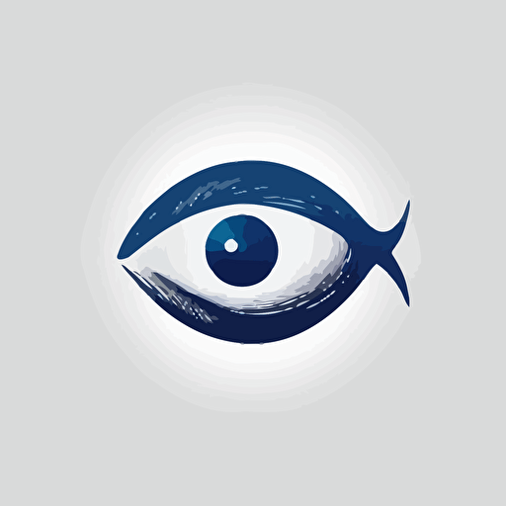 minimalist dark blue Ichthys fish eye symbol vector logo, white background, simple clean design, no eyelashes